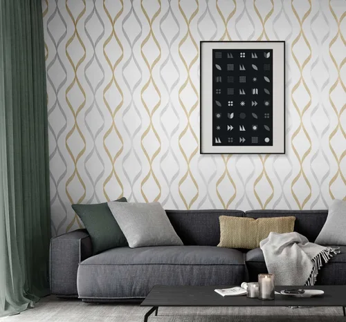 Miniatura 4 de NextWall Ogee Ribbon - Papel tapiz autoadhesivo (plateado y dorado)