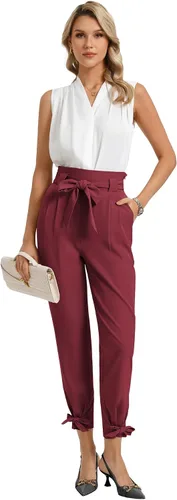 Miniatura 4 de GRACE KARIN - Pantalón deportivo tipo lápiz para mujer, diseño informal de tiro alto para el trabajo, con lazo y bolsillos
