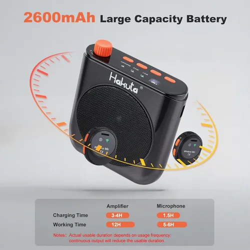 Miniatura 5 de HAKUTA Amplificador de voz inalámbrico, altavoz Bluetooth portátil para profesores con micrófono de solapa magnético y 2 micrófonos, amplificador