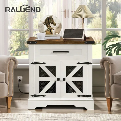 Miniatura 8 de RALGEND - Mesa auxiliar blanca estilo granja con estación de carga, mesa auxiliar grande de 24" para sofá, mesa auxiliar grande para sala de estar