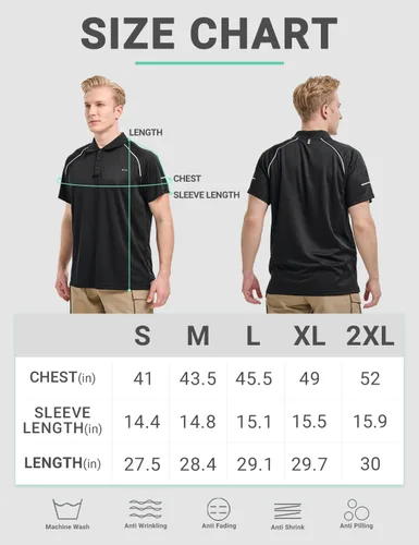 Miniatura 7 de BVVU Polo para hombre, manga larga, corta, táctica, para golf, absorbe la humedad, con cuello