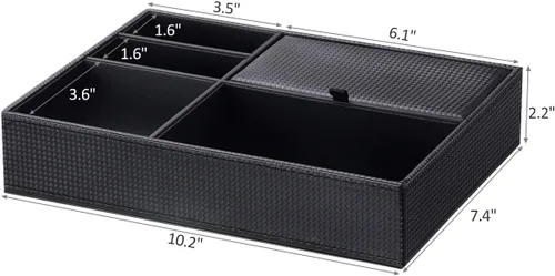 Miniatura 7 de BEWISHOME Bandeja organizadora de aparador para hombre organizador de mesita de noche para accesorios de joyería fibra de carbono piel sintética