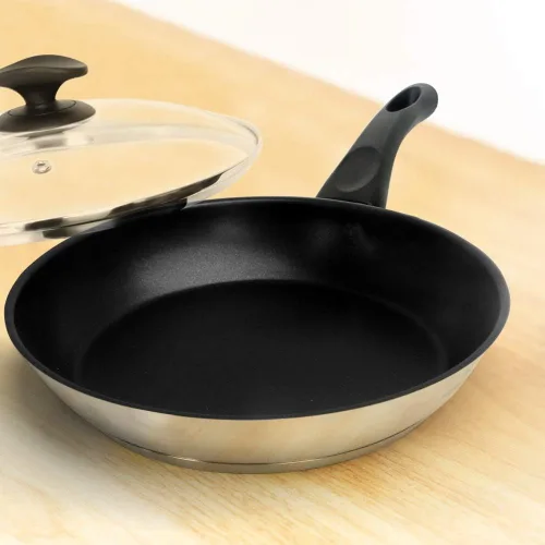 HOMICHEF Sartén antiadherente de 11 pulgadas, la mejor sartén para tortilla con tapa de vidrio, acero inoxidable sin níquel, compatible con