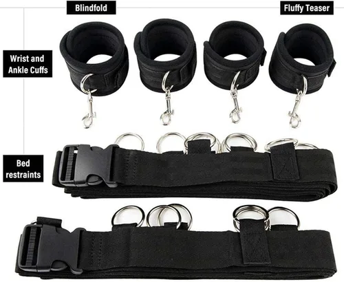 Miniatura 3 de Kit de restricciones de cama para parejas, cuerda de servidumbre y lazos sexuales para tobillos y muñecas, correas de cama King para adultos