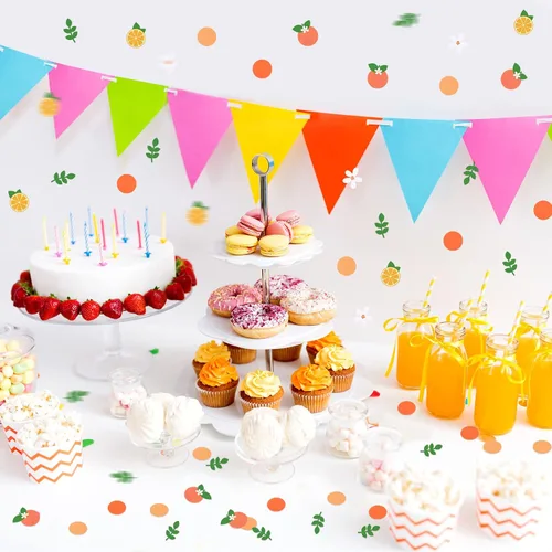Miniatura 5 de 300 piezas de confeti Little Cutie Baby Shower Confeti cítricos, papel redondo naranja mandarina flor blanca verde eucalipto disperso para baby