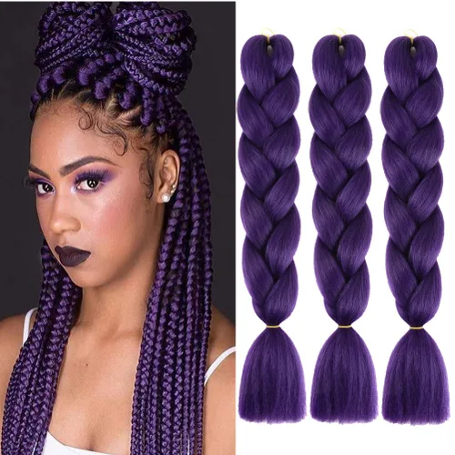 Miniatura 47 de Xiaofeng Extensiones de cabello trenzado coloridas Ombre de 61 cm, 3 unidades, trenzas Jumbo de alta temperatura para trenzas en zigzag y trenzas