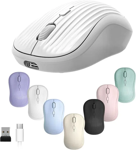 Miniatura 12 de ONE-UP Ratón inalámbrico, 2.4G + BT, batería recargable, 4 teclas, DPI: 800/1200/1600, silencioso, tipo C, receptor nano USB, ergonómico, portátil