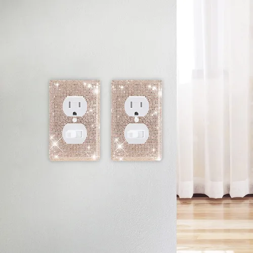 Miniatura 7 de Alanfox 2 placas de pared con diamantes de imitación de cristal dorado, cubiertas brillantes para interruptor de luz, cubiertas de placa de pared