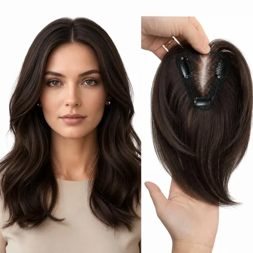 Miniatura 15 de Anemone Extensiones de cabello humano de encaje tejido a mano con clip en extensiones naturales brasileñas para mujer, cubierta recta para pérdida