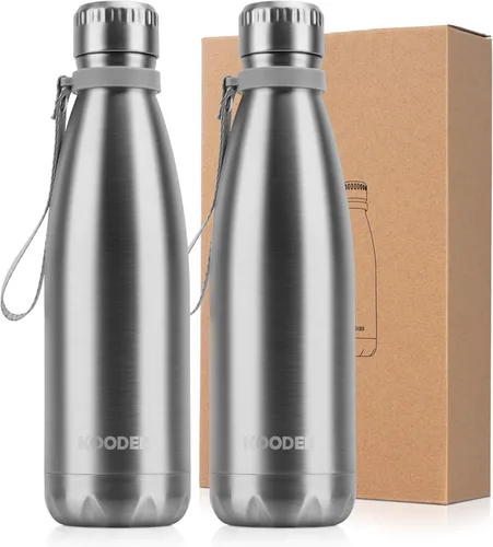 Miniatura 10 de koodee Botella deportiva de agua aislada al vacío de doble pared de acero inoxidable, 17 oz, con forma de botella de refresco, a prueba de fugas