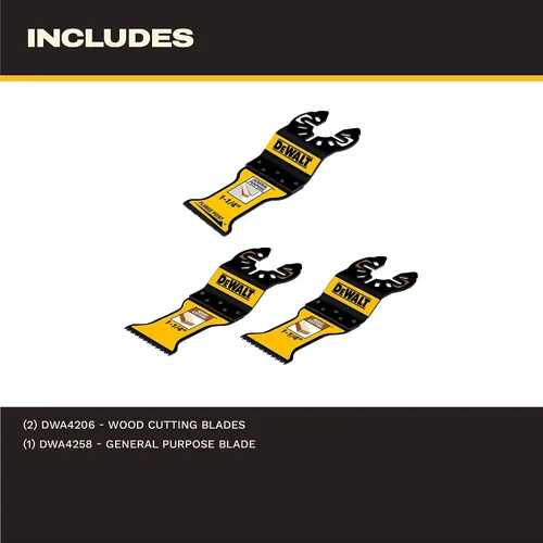 Miniatura 2 de DEWALT Juego de cuchillas oscilantes de 3 piezas, madera y de uso general, surtido de cuchillas de recubrimiento de rendimiento duradero
