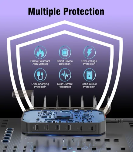 Miniatura 4 de Estación de carga rápida de 95W para múltiples dispositivos【Certificados de patente y seguridad】 Estación de carga USB de 6 puertos con 2 puertos PD
