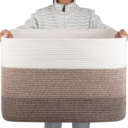 Miniatura 12 de OIAHOMY Cesta de manta súper grande de 108L, 25 x 16 x 16 pulgadas (108 litros), cestas tejidas rectangulares para almacenamiento, canasta de cuerda