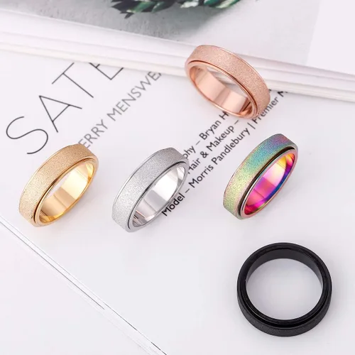 Miniatura 6 de OreilleStar Anillo giratorio para mujer, Acero inoxidable, oro rosa, titanio, oro, plata