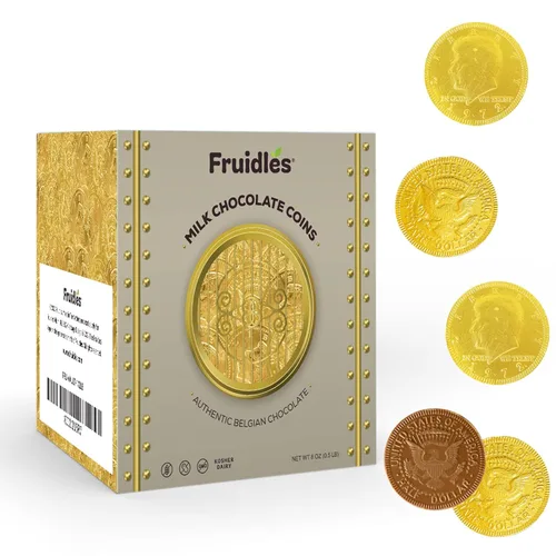 Miniatura 5 de Monedas de chocolate con leche, chocolate belga, sin nueces, diseño de bóveda