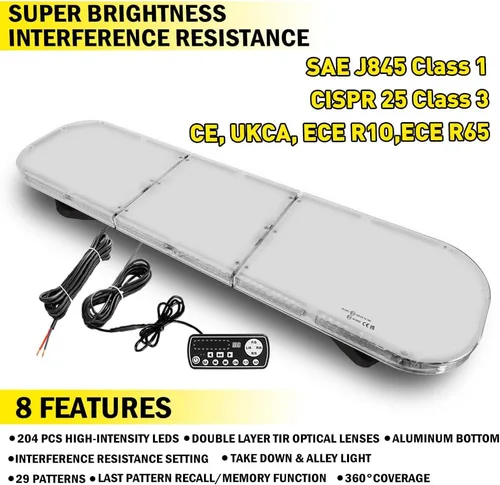 Miniatura 2 de ASPL Barra de Luz Estroboscópica de Emergencia de Perfil Bajo para Techo 204LED de 46" Advertencia Intermitente Peligro de Seguridad Asesor de Ámbar