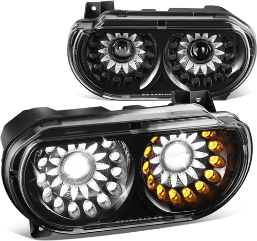 Miniatura 17 de DNA MOTORING HL-HAY-020-CH Par de faros de halo completos con señal de giro secuencial LED, medio anillo, compatible con modelos 08-14 Dodge