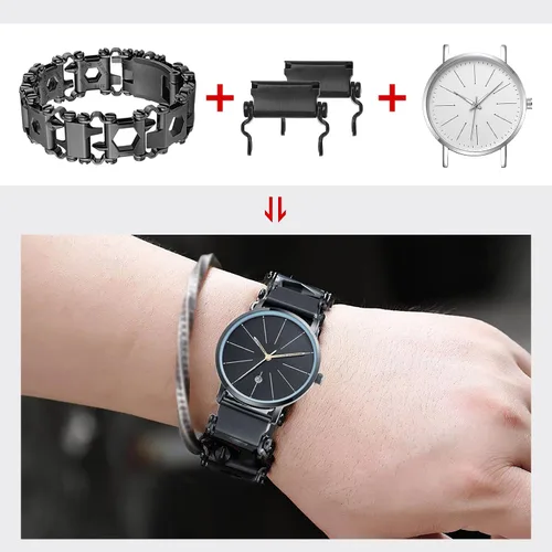 Miniatura 4 de Adaptador de reloj compatible con LEATHERMAN TREAD - Pulsera multiherramienta compatible con reloj de 0.787 in de ancho de lengüeta, hecho de acero