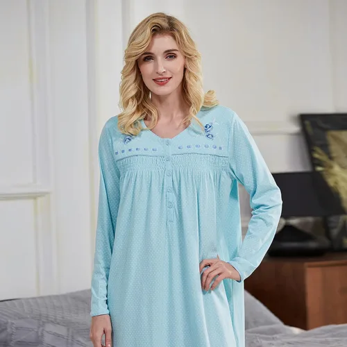 Miniatura 4 de Keyocean - Camisón para mujer, 100% algodón, suave, cálido, cómodo, ropa de dormir y descanso para otoño e invierno