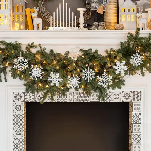 Miniatura 7 de MIAHART Paquete de 40 adornos de copos de nieve plateados de Navidad de 4 pulgadas, adornos de copos de nieve de plástico plateado con purpurina