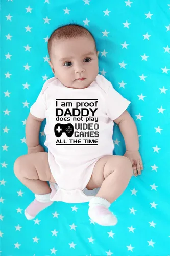 Miniatura 15 de CBTwear Proof Daddy Does Not Play Video Games All the Time – Ropa de bebé – Divertido body para recién nacido para niños y niñas