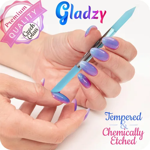 Miniatura 8 de GLADZY Juego de limas de uñas de vidrio checo genuino, raspador de pies, removedor de callos, empujador de cutículas, barra de manicura grabada a