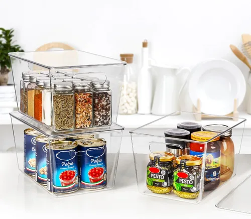 Miniatura 5 de Vtopmart 10 unidades de contenedores de almacenamiento apilables transparentes con tapas, contenedores de plástico grandes con asas para organizador