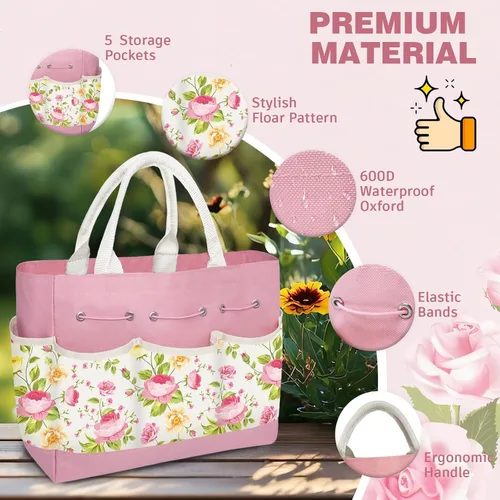 Miniatura 4 de Juego de 22 piezas de herramientas de jardín para mujeres, kit de herramientas manual resistente que incluye bolsa práctica/pala/alfombrilla