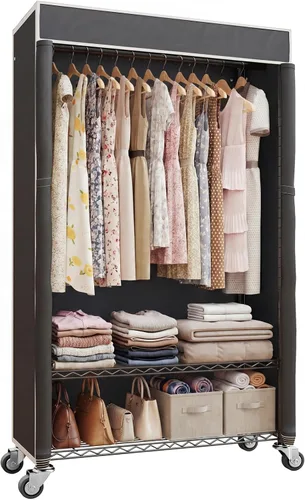 Miniatura 12 de Higeego H4 Plus Perchero Enrollable con Cubierta, Perchero de Ropa Resistente con Ruedas, Closet Portátil para Colgar Ropa, Organizador