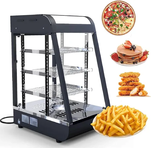 Miniatura 7 de Whalefall Calentadores de alimentos de 3 niveles, calentador comercial de pizza de 15 pulgadas con calefacción 3D con marco de acero inoxidable