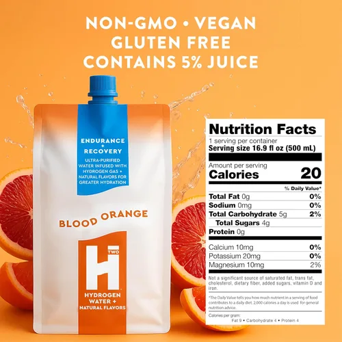 Miniatura 2 de HTWO Agua de hidrógeno molecular premium, sabor a naranja sangre, sin azúcar, paquete de 12 unidades de 16.9 onzas, bebida deportiva energética