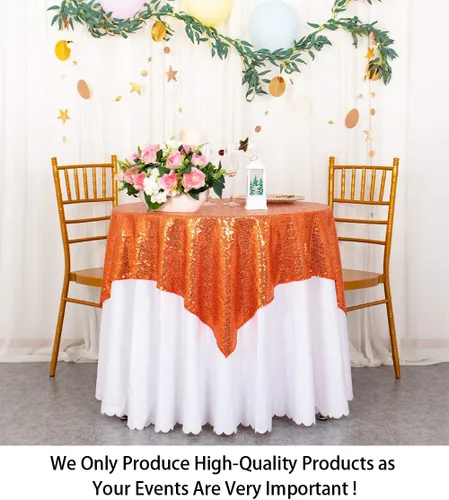 Miniatura 2 de ShinyBeauty Mantel cuadrado naranja de 50 x 50 pulgadas, mantel de lentejuelas para decoración de cumpleaños, mantel cuadrado brillante para mesa