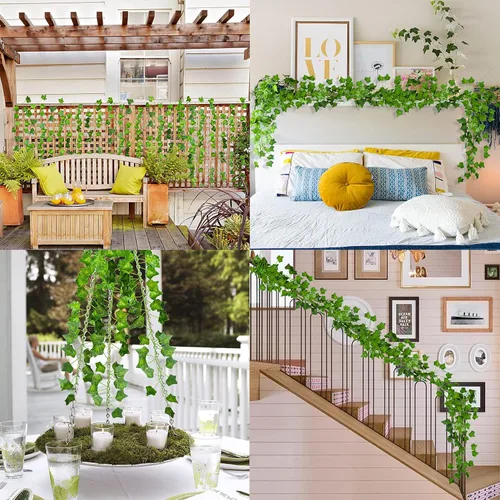 Miniatura 4 de ADORAMOUR Guirnalda de hiedra artificial, paquete de 6 x 83 pulgadas de largo, enredaderas falsas realistas para estética de habitación y decoración