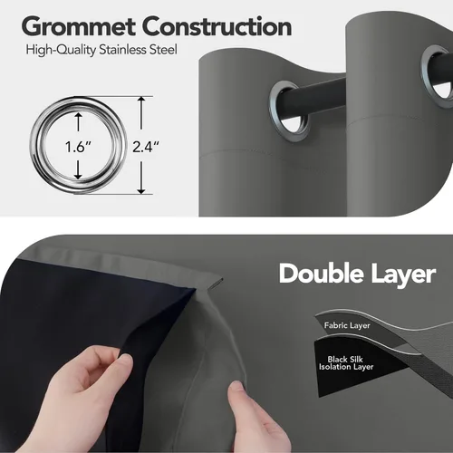 Miniatura 6 de Deconovo cortinas blackout 100 % con forro totalmente negro con aislamiento térmico de doble capa, oscurecimiento de la habitación, ahorro de 2-Gris
