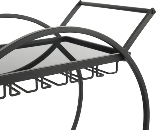 Miniatura 4 de Deco 79 Carrito de barra con 2 estantes de espejo con almacenamiento de copa de vino y asa, 28 x 14 x 31 pulgadas, negro