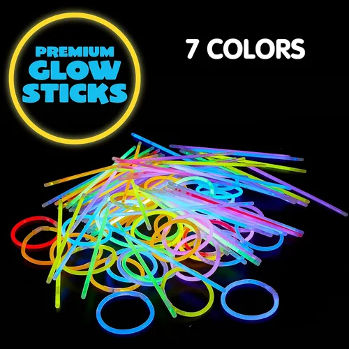 Miniatura 4 de JOYIN Paquete de 100 unidades de palos brillantes de 8 pulgadas, suministros de fiesta de neón que brillan en la oscuridad, collares y pulseras