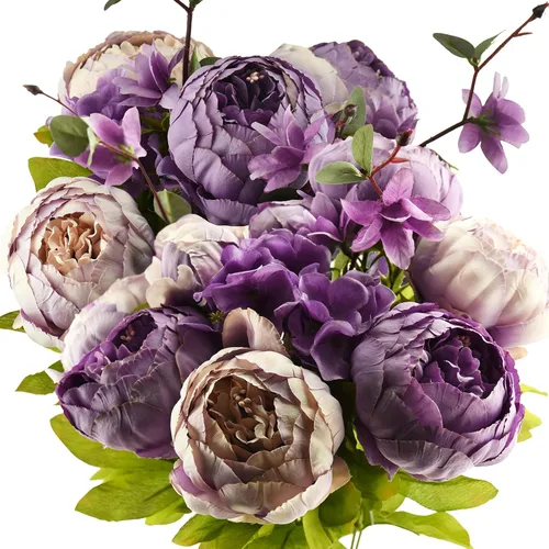 Miniatura 38 de FiveSeasonStuff - Peonías y hortensias artificiales de seda, ideal para decoración de bodas, novias, hogar, decoración de centro de mesa (2 ramos).
