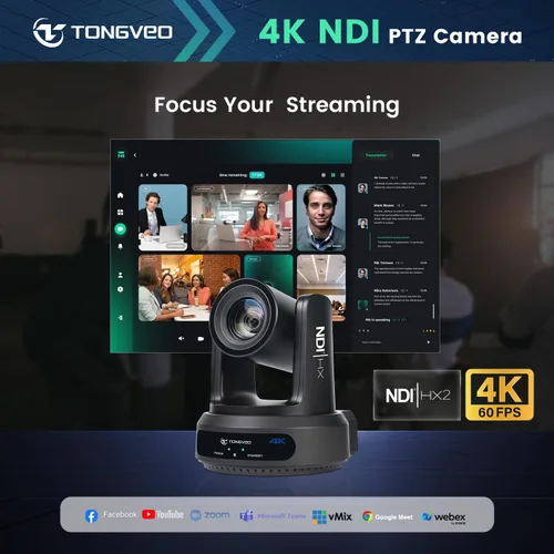 Miniatura 9 de Cámara 4K NDI PTZ 60FPS, 4KP60 AI Auto-Tracking 20X Zoom óptico Cámara de videoconferencia 1/1.8 UHD CMOS 8.42MP con USB 3G-SDI HDMI LAN Salidas POE