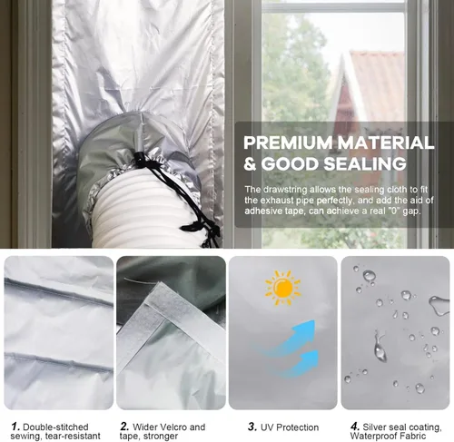 Miniatura 5 de Kit de sellado de ventana de aire acondicionado portátil plateado, 30 % de aislamiento térmico de parasol, kit de sellado de ventilación de ventana