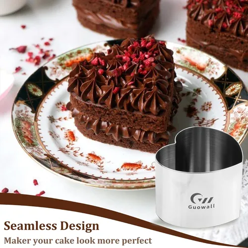 Miniatura 6 de Paquete de 2 Aros para Pastel Sin Costuras en Forma de Corazón Molde para Hornear Mousse de Acero Inoxidable Molde de Comida Incluyendo 1 Empujador