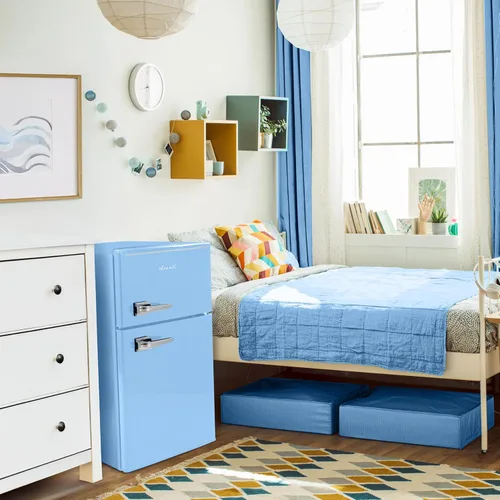 Miniatura 8 de Avanti Minirefrigerador con congelador de diseño retro, refrigerador compacto con puertas dobles para oficina en casa o dormitorio, cuenta con Azul