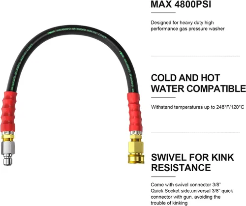 Miniatura 7 de POHIR Manguera de látigo para lavadora a presión de 3/8 pulgadas de 2 pies, manguera de conector de carrete de manguera corta para lavado a presión