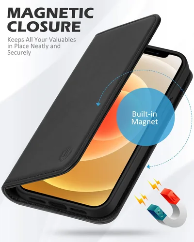 Miniatura 4 de SHIELDON Funda para iPhone 12/12 Pro 5G, Funda Tipo Billetera de Piel Auténtica con Bloqueo RFID Magnético, Soporte para Tarjetas de Crédito