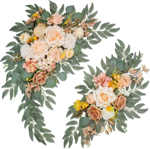 Miniatura 16 de Letreros florales de bienvenida de boda (paquete de 2), flores de arco de boda para decoración de boda y decoración de fondo de recepción (azul)