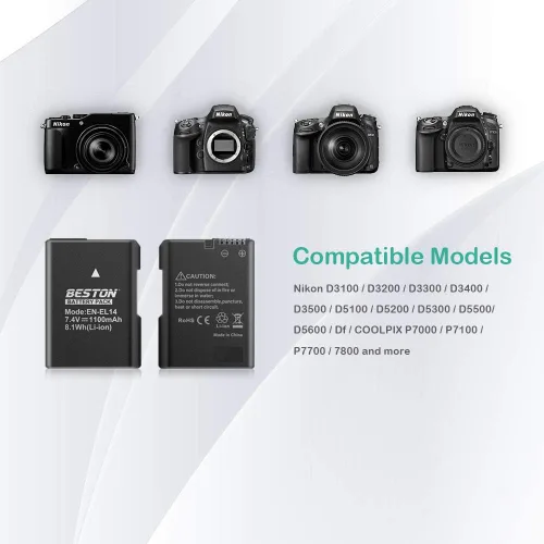Miniatura 3 de BESTON Paquete de 2 baterías EN-EL14 / EN-EL14a y cargador USB rápido compatible con Nikon D3100 D3200 D3300 D3400 D3500 D5100 D5200 D5300 D5500