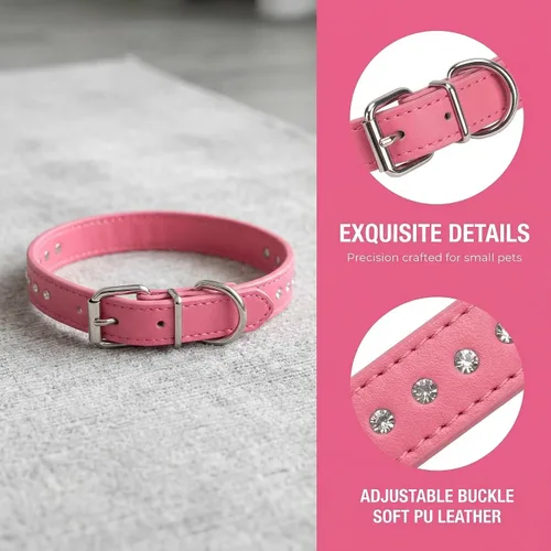 Miniatura 3 de Collar de Perro de Cuero de Gamuza con Pedrería de Cristal Diamante Colorido Brillante para Cachorras y Gatos Collares XS Mascotas Pequeñas