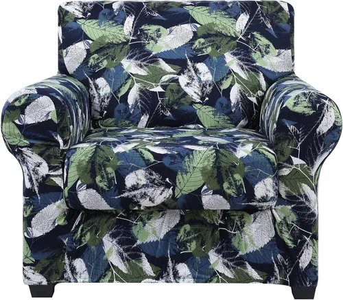 Miniatura 58 de hyha Funda para sofá, diseño floral, elástica, estampada, 4 piezas, fundas para sofá de 3 cojines separados, protector de muebles lavable para Azul