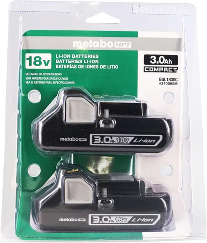 Miniatura 2 de Metabo HPT Baterías de 18 V Paquete de 2 3.0 Ah Ión de litio Estilo deslizante Diseño compacto y ligero 370065M
