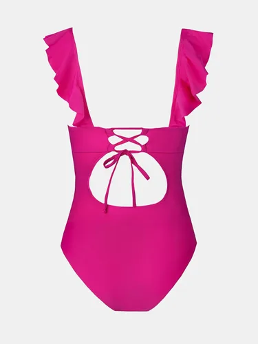 Miniatura 5 de CUPSHE - Traje de baño de una pieza con volantes, cuello en V y cordón para mujer