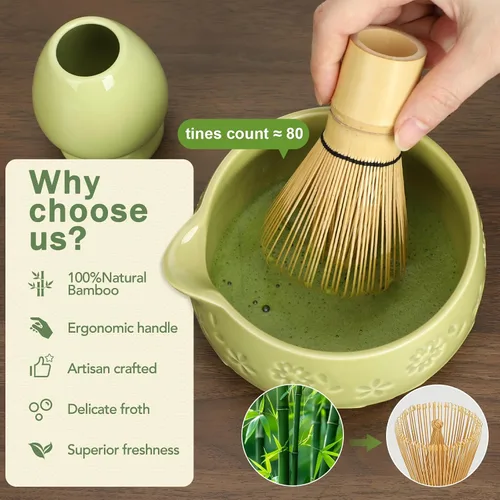 Miniatura 3 de Juego de batidor de matcha, juego de cerámica con cuenco, soporte para Chasen, soporte para cucharada, tamiz, kit de matcha de ceremonia japonesa